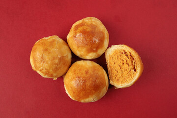 Tambun biscuits small Tau Sar Pneah famous Bukit Tambun Penang delicacies on red background