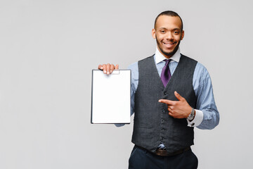 a young african american man holding plain table tablet