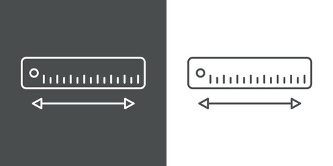 Concepto medir el tamaño. Icono plano lineal regla con flecha en fondo gris y fondo blanco © teracreonte