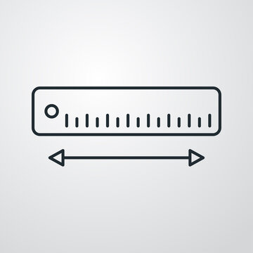Concepto medir el tama&ntilde;o. Icono plano lineal regla con flecha en fondo gris