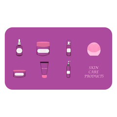 set of vector icons. skin care products. glass, plastic packaging