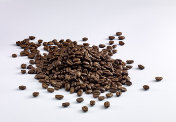 Roasted coffee beans isolated on white background