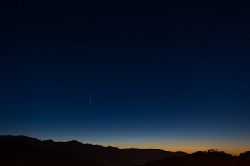 Comet Neowise "C/2020 F3" on clear night sky in Styria, Austria