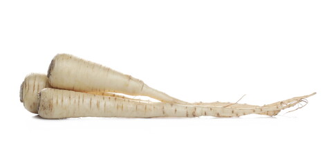 Fresh parsnip roots isolated on white background
