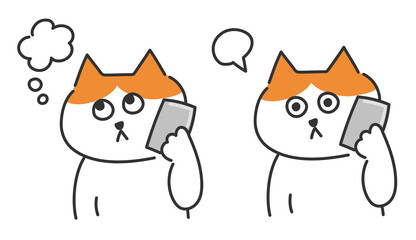 Orange tabby cartoon cats talk on the cell phone. Vector illustration isolated on white background.