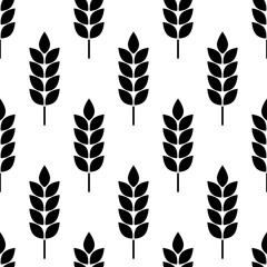 Wheat seamless pattern. Bakery background. Bread grain texture. Spike wheat. Stalk oat, barley, corn, rye, malt, bran, millet, maize, rice. Harvest seed for flour. Ear of wheat. Design prints. Vector