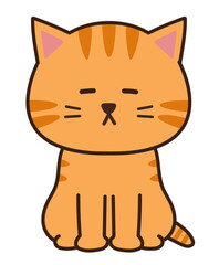 Orange tabby cat falling asleep while sitting down. Vector illustration isolated on white background.