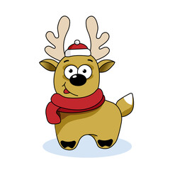 Naklejka premium Funny and cute Christmas deer. Vector isolated on a white background.