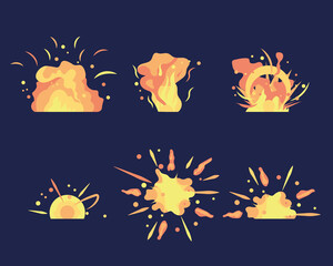 Energy detonating explosives with subsequent phases red explosion flash diverging. Cartoon explosion effect. Effect boom, explode flash, bomb comic