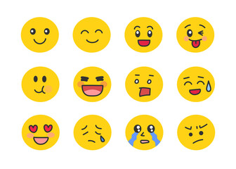 Fototapeta premium Set of expressive emoticon. Vector illustration isolated on white background.