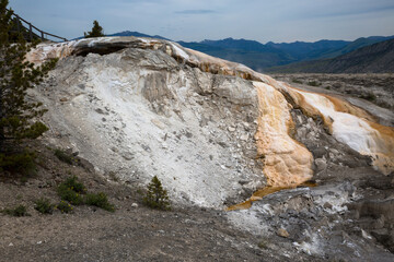 Travertine terraces, Mammoth Hot Springs, Yellowstone National Park, Wyoming, USA