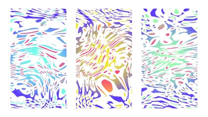 Vector psychedelic background set. Liquid and flow colorful templates, posters and cover designs. Vivid paint on canvas, full hd size for story	