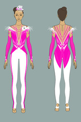 Sketch of a costume in the cabaret style. Leotard for circus acts, dancing, variety shows, rhythmic gymnastics.