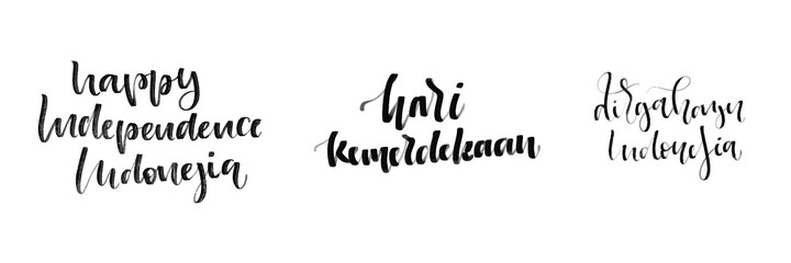 Fototapeta premium Vector set of isolated calligraphy logo of Indonesia Independence Day in Indonesian language for decoration and covering on the white background.
