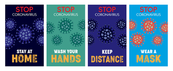 Stop Corona Virus Protections poster set vectors