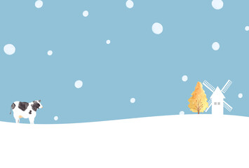 牛と雪の風景