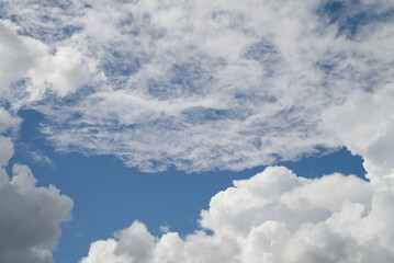 cloudscape in blue sky, white and dark clouds, cloud pattern