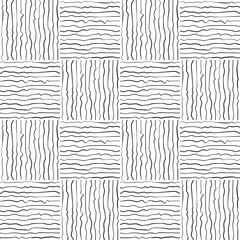 Seamless hand-drawn pattern of black intersecting lines on a white background. Wavy stripes. Cloth, weaving, braiding.