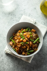 Healthy rice noodles with green beans and shrimps