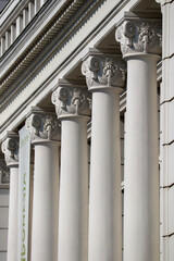 Jakarta / Indonesia - July 25, 2020. A dashing white pillar in the building of an Indonesian bank museum that has stood since the Dutch era