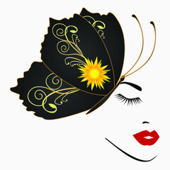 Portrait of a girl with an abstract butterfly.