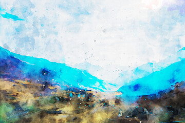 Abstract painting of mountains, nature landscape image, digital watercolor illustration