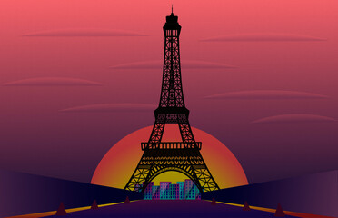 Eiffel tower at night, sunset