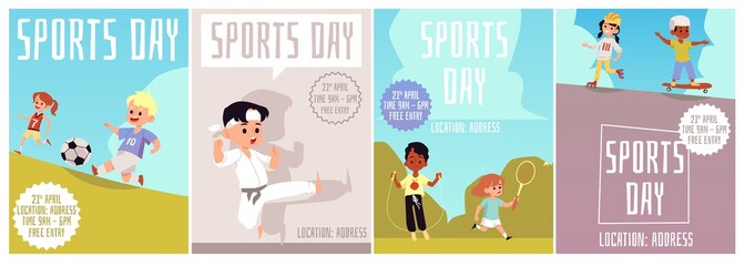 A set of vector posters with space for text for children sports events.