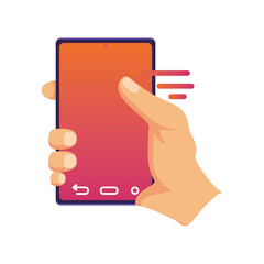 hand holding smartphone in white background