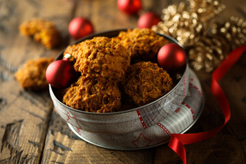 Homemade festive carrot cookies with nuts