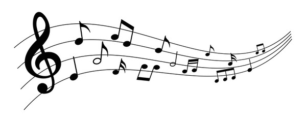 Fototapeta Set of musical notes. Black musical note icons. Music elements. Treble clef. Vector illustration. obraz
