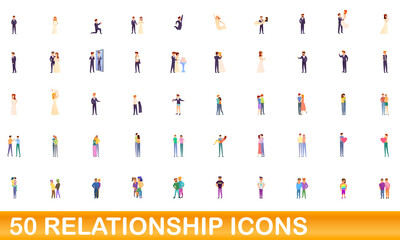 50 relationship icons set. Cartoon illustration of 50 relationship icons vector set isolated on white background