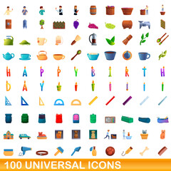 100 universal icons set. Cartoon illustration of 100 universal icons vector set isolated on white background