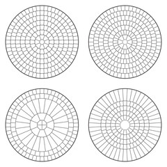 Set of circular pattern flooring. Mosaic stone circular tiles in vector line. Symmetrical circle paving.