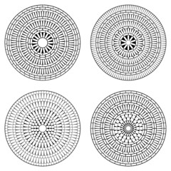 Set of circular pattern flooring. Mosaic stone circular tiles in vector line. Symmetrical circle tiles brick.