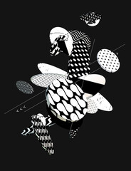 Patterned black and white circles. Abstract vector illustration.	
