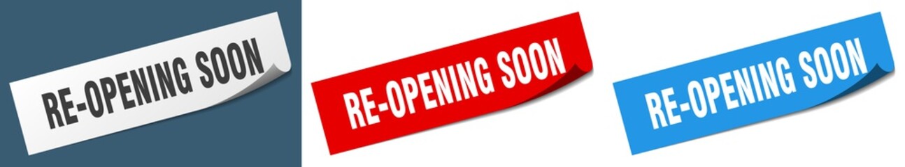 re-opening soon paper peeler sign set. re-opening soon sticker