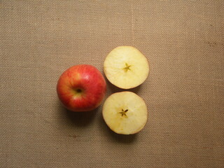 Whole and cut ripe fresh Gala apples