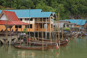 houses in Phang Nga Bay, Ao Phang Nga Marine National Park, Thailand, Asia