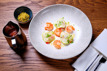 Gazpacho with shrimps and zucchini