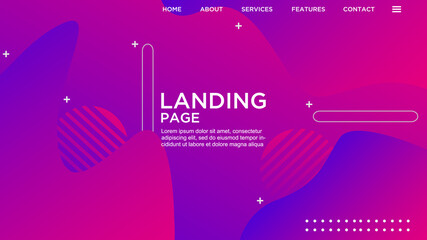 LANDING PAGE WITH LIQUID COLOR. GRADIENT COLOR BACKGROUND. MODERN ABSTRACT COLORFUL STYLE VECTOR