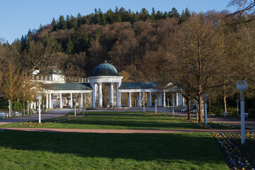 Spring in Marianske Lazne, Marienbad, Spa town, Carolina's Spring pavilion and colonnade, Czech Republic, Europe, 11.4.2020