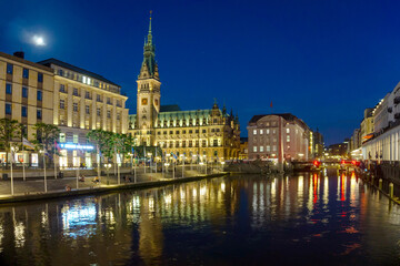 Fototapeta na wymiar Hamburg City Hall and Alster river