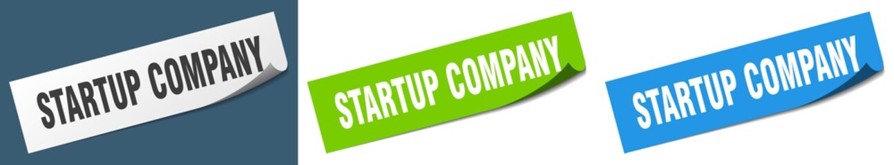 startup company paper peeler sign set. startup company sticker