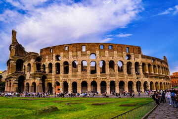 Fototapeta na wymiar The Colosseum, also known as the Flavian Amphitheatre, found in the city in Rome, Italy.