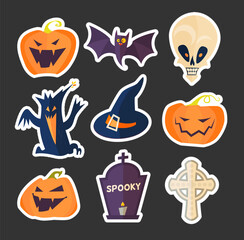 Halloween Cartoon Elements Set. Stickers spooky design.