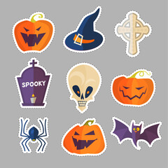 Halloween Cartoon Elements Set. Stickers spooky design.