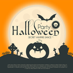Halloween Party Silhuette Design Template with Pumpkin, Cobweb, Spider and Bat