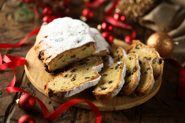 Traditional homemade stollen with raisins