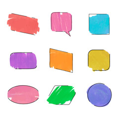 Vector collection of colorful frames isolated on white background, diffect colors, blank frames, brush strokes, hand drawn.